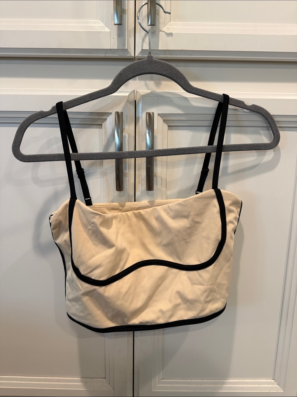 Beige Crop Bustier Top with Black Trim